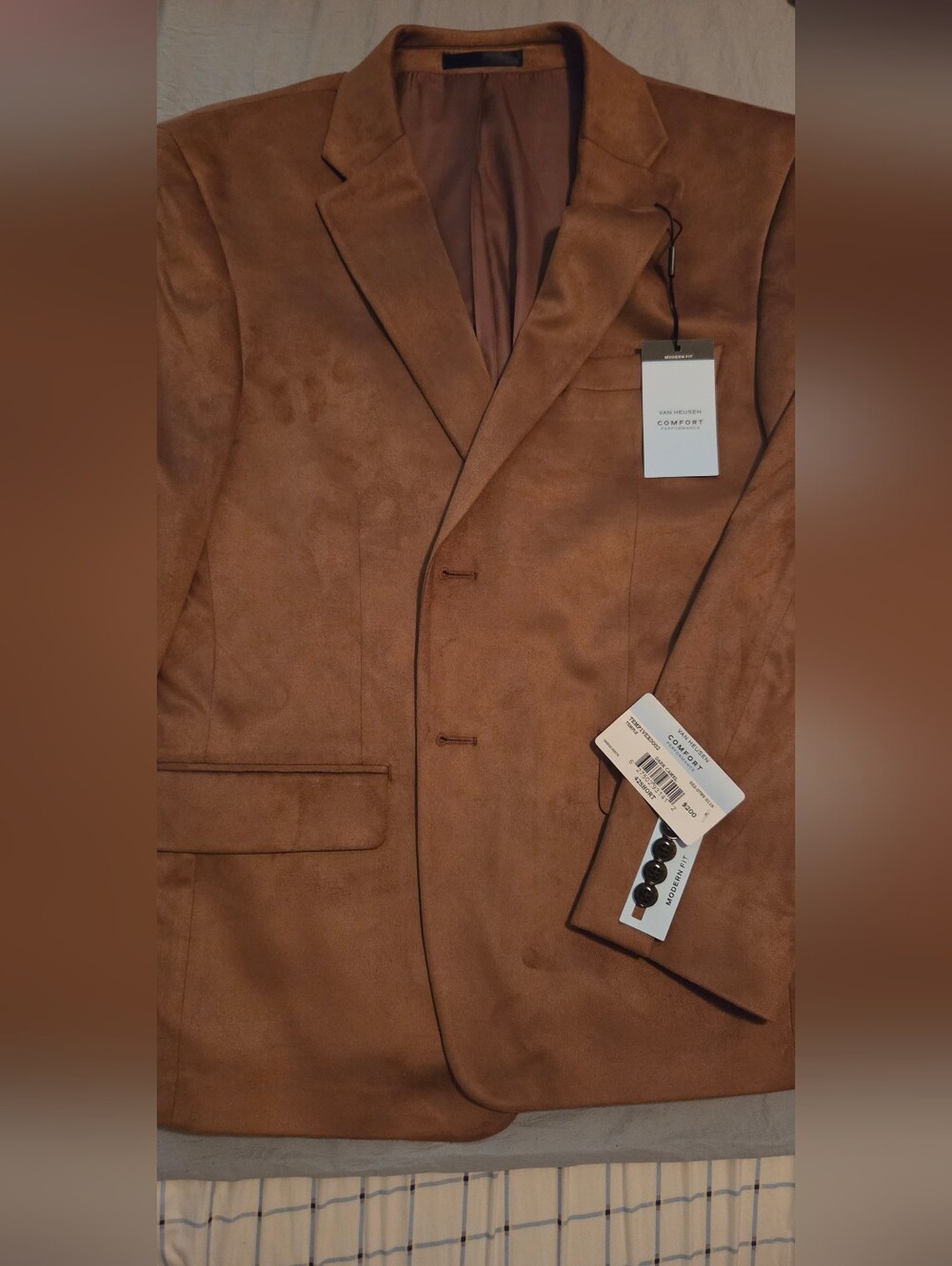 42S Van Heusen Men’s Brown Suede Blazer - Modern Fit